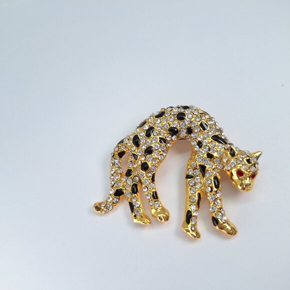 Vintage Panther Brooch with rhinestones and black enamel - Picture 3 of 10
